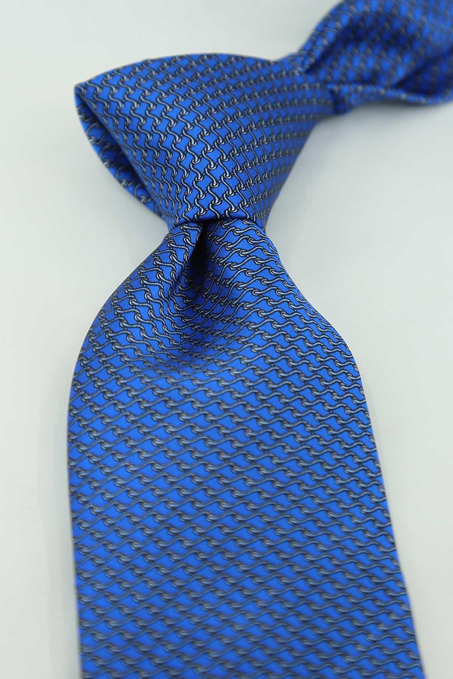 Mavi Motif Desen İtalyan İpek Kravat İK2535