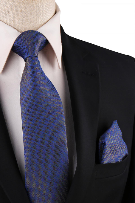 Mavi Nokta Desen Mendilli Klasik Kravat KK10728