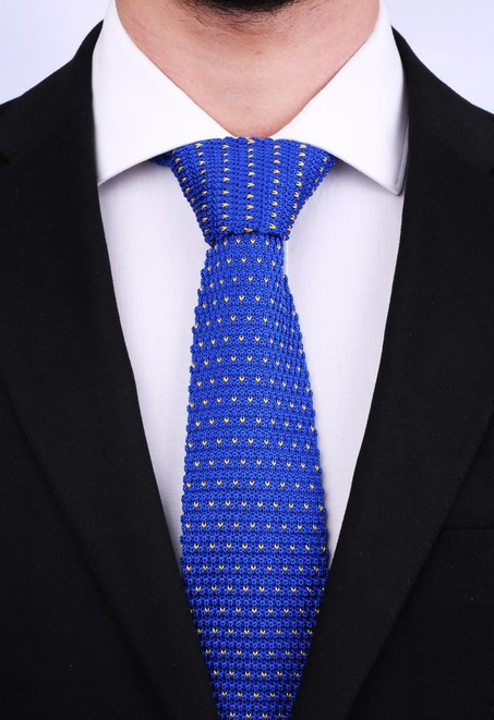 Mavi Noktalı Örgü Mavi Kravat 8019