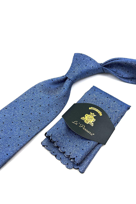 Mavi Puantiye Desen Mendilli Klasik Kravat KK12322