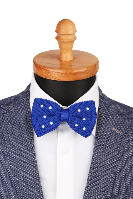 Mavi Puantiye Desen Örgü Papyon ÖR128