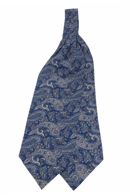 Mavi Şal Desen İtalyan İpek Ascot Kravat SAC146