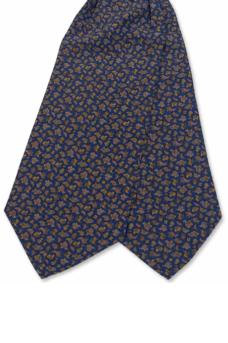 Mavi Sarı Şal Desen İtalyan İpek Ascot Kravat SAC83