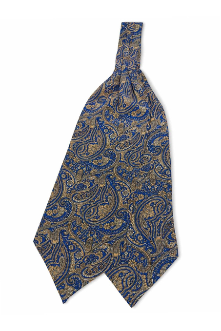 Mavi Sarı Şal Desen İtalyan İpek Ascot Kravat SAC147
