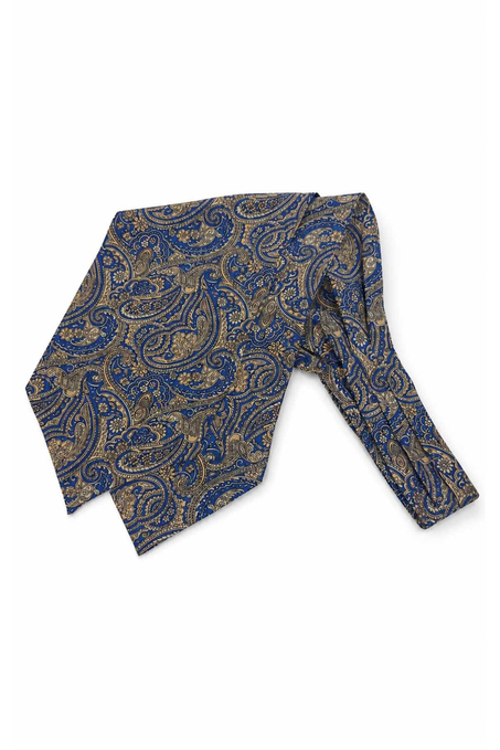 Mavi Sarı Şal Desen İtalyan İpek Ascot Kravat SAC147