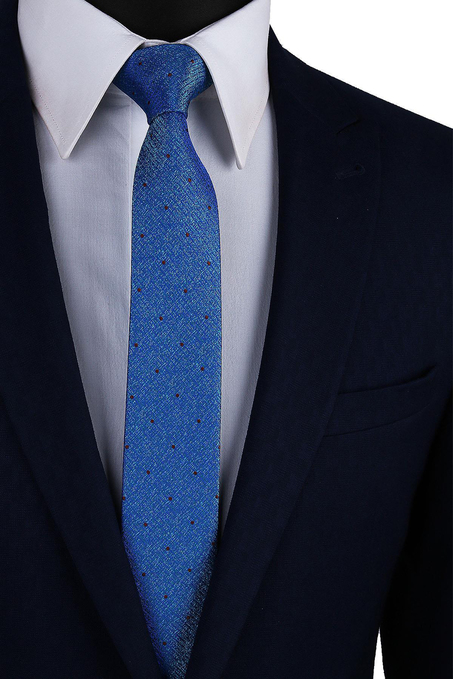 Mavi - Yeşil Puantiye Desen Slim Kravat SK7491
