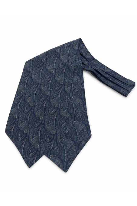 Mavi Yeşil Şal Desen İtalyan İpek Ascot Kravat SAC86