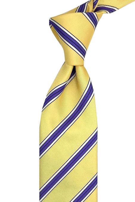 Mepaline Style Sarı Çizgi Desen İtalyan İpek Kravat İK2301