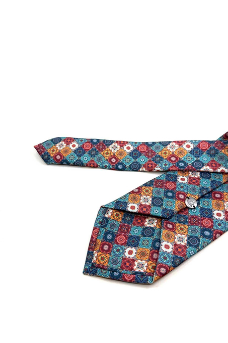 Mozaik Desen Çok Renkli Patchwork Klasik Kravat KK13362