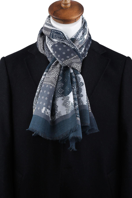 Mulbery Style Gri - Lacivert İtalyan Modal Kaşkol MDL09