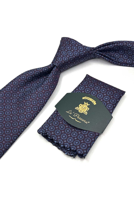 Mürdüm Çiçek Desen Mendilli Klasik Kravat KK13133