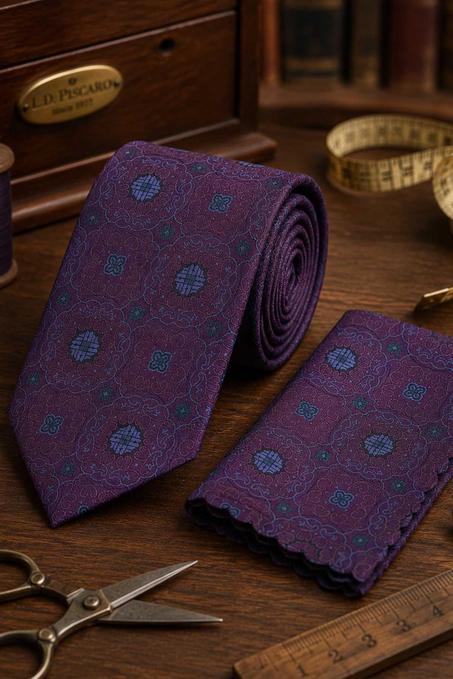 Mürdüm Motif Desen Mendilli Klasik Kravat KK13755