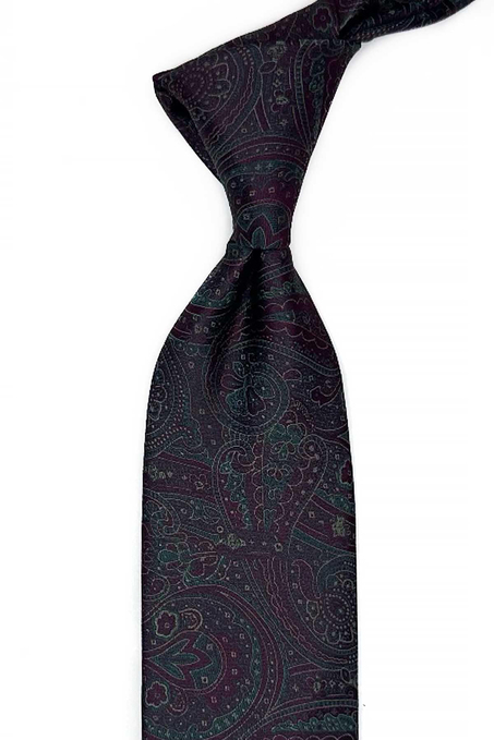 Mürdüm Şal Desen Mendilli Klasik Kravat KK13127