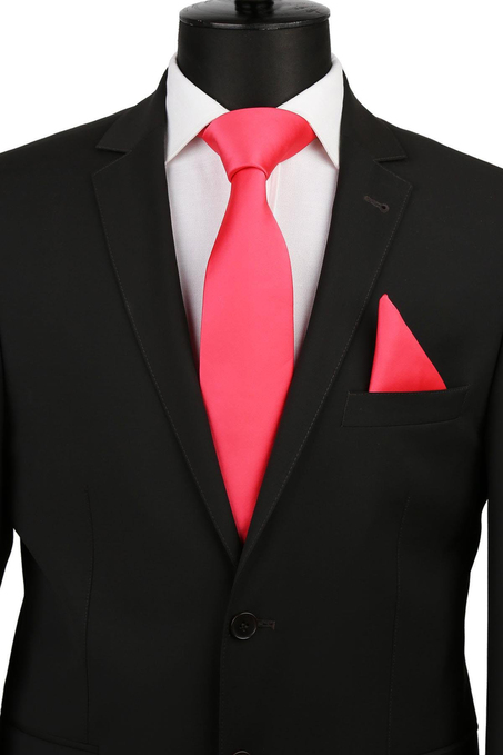 Nar Çiçeği Mendilli Düz Saten Kravat KK1136