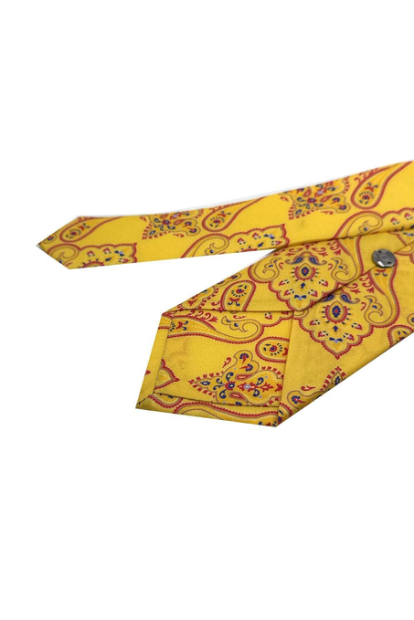 Nota Style Sarı Motif Desen İtalyan İpek Kravat İK2261
