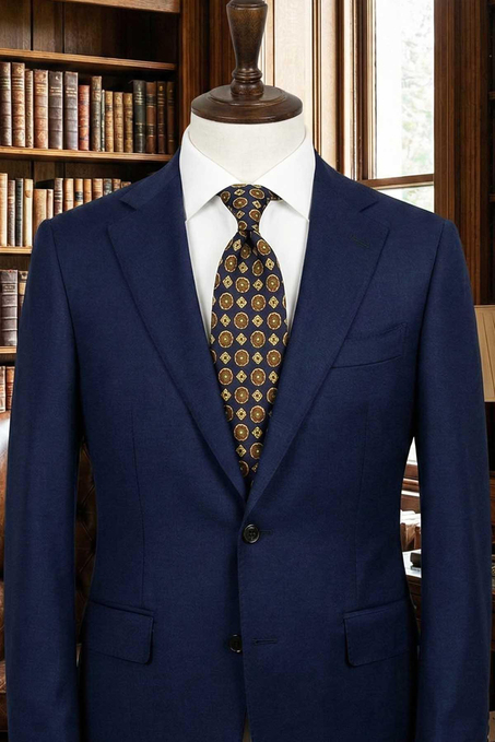 Onsernone Style Lacivert Motif Desen İtalyan İpek Kravat İK2244