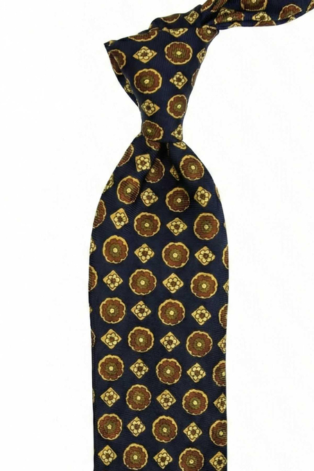 Onsernone Style Lacivert Motif Desen İtalyan İpek Kravat İK2244