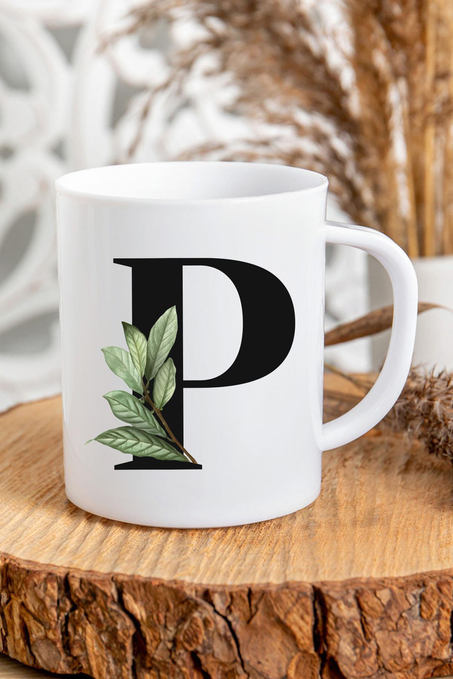 P Harfli Baş Harf Baskılı Kupa Bardak