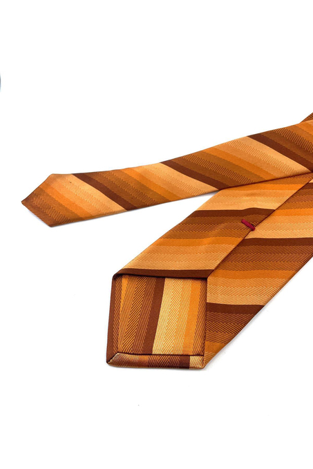 Palladio Style Turuncu Çizgi Desen İtalyan İpek Kravat İK1346