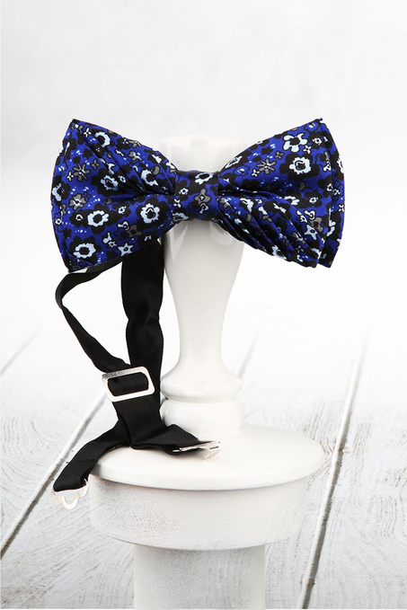 Parlement Mavisi Çiçek Desen Pilise İpek Papyon ESB07