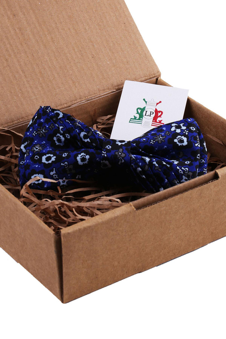 Parlement Mavisi Çiçek Desen Pilise İpek Papyon ESB07