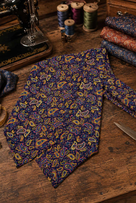 Pembe Lacivert Şal Desen İtalyan İpek Ascot Kravat SAC102