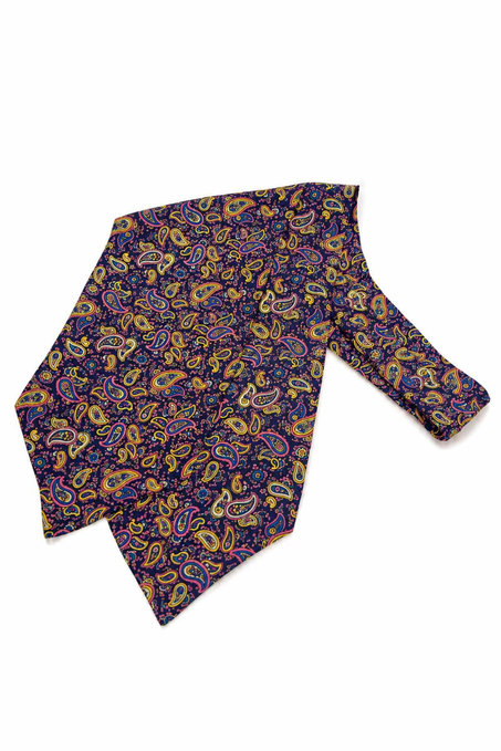 Pembe Lacivert Şal Desen İtalyan İpek Ascot Kravat SAC102