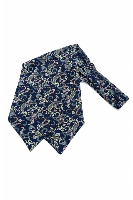Pembe Lacivert Şal Desen İtalyan İpek Ascot Kravat SAC85