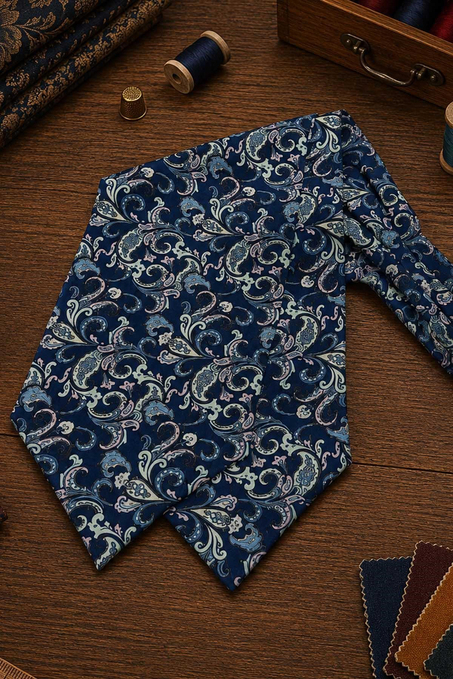 Pembe Lacivert Şal Desen İtalyan İpek Ascot Kravat SAC85