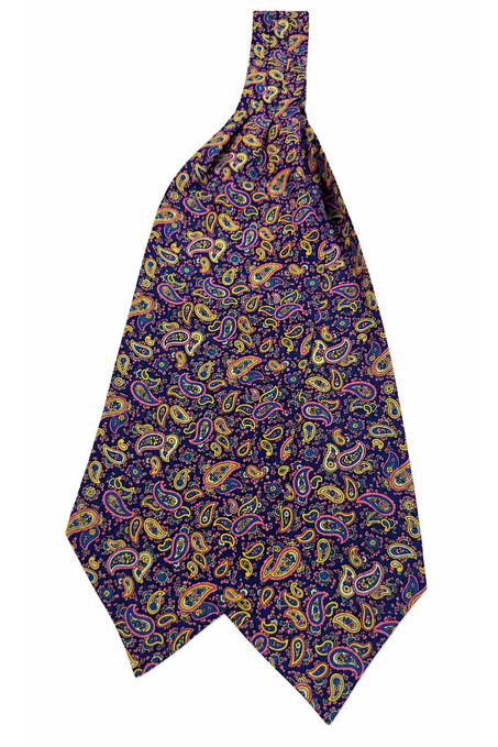 Pembe Lacivert Şal Desen İtalyan İpek Ascot Kravat SAC102
