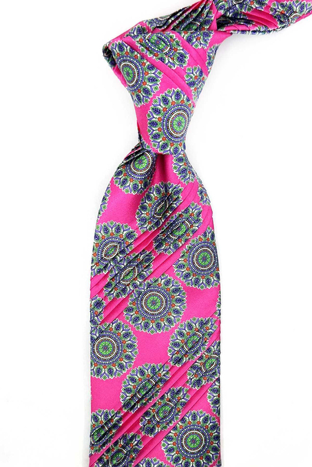 Pembe Motif Desen Piliseli İtalyan İpek Kravat EST208