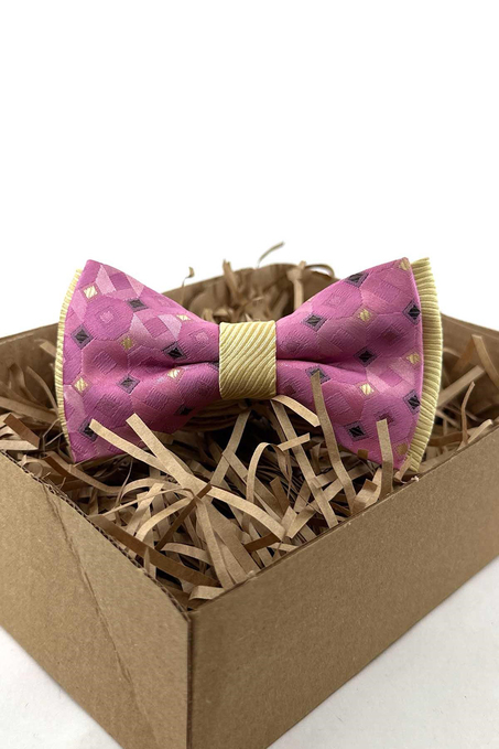 Pembe Sarı Küçük Desen İpek Papyon SB279