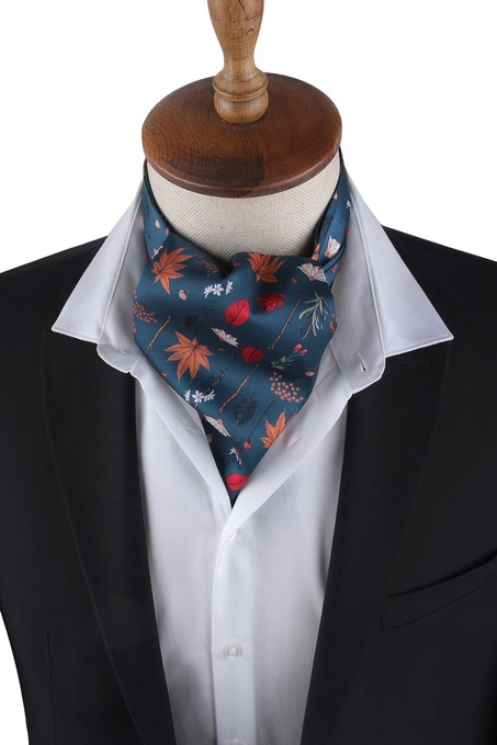 Petrol Mavisi Çiçek Desen Erkek Fular K419