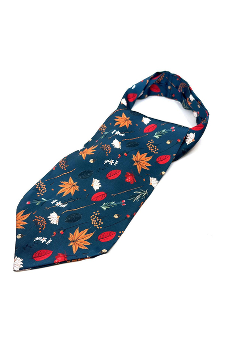 Petrol Mavisi Çiçek Desen Erkek Fular K419