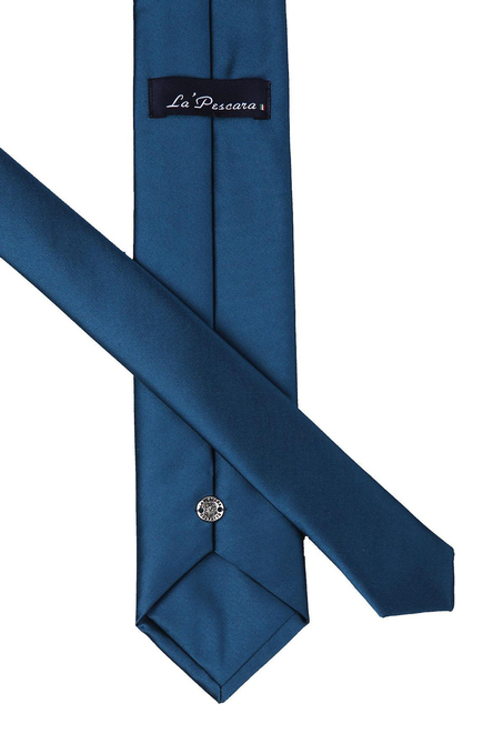 Petrol Mavisi Mendilli Düz Saten Kravat 1601