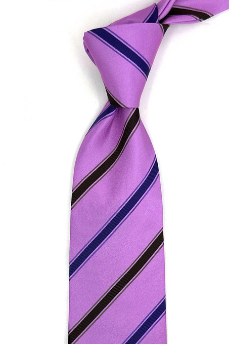 Pianezza Style Mor Çizgi Desen İtalyan İpek Kravat İK2298