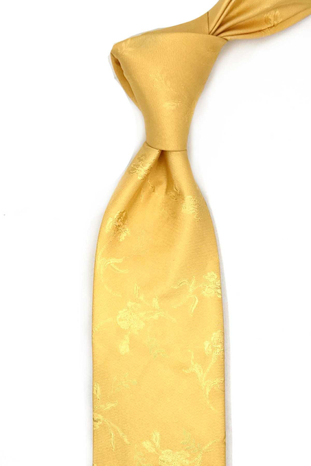 Poggetto Style Sarı Motif Desen İtalyan İpek Kravat İK1722