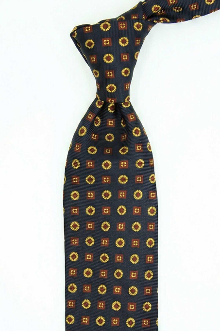 Pregasona Style Koyu Lacivert Motif Desen İtalyan İpek Kravat İK2226