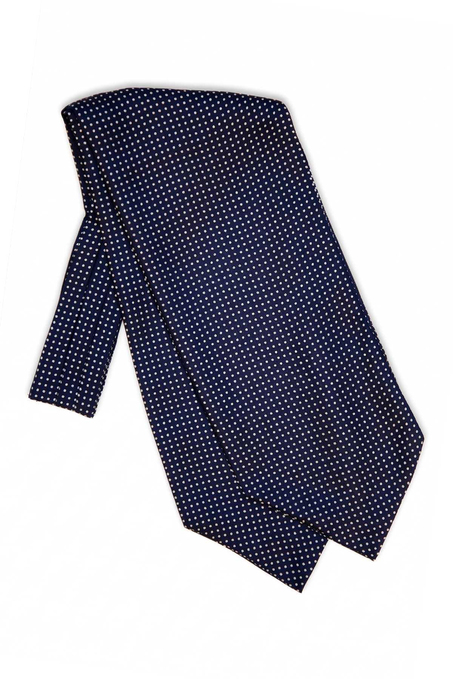 Puantiye Desen Lacivert İtalyan İpek Ascot Kravat SAC14