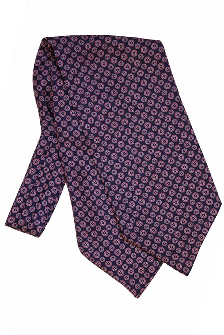Puantiye Desen Lacivert - Pembe İtalyan İpek Ascot Kravat SAC37