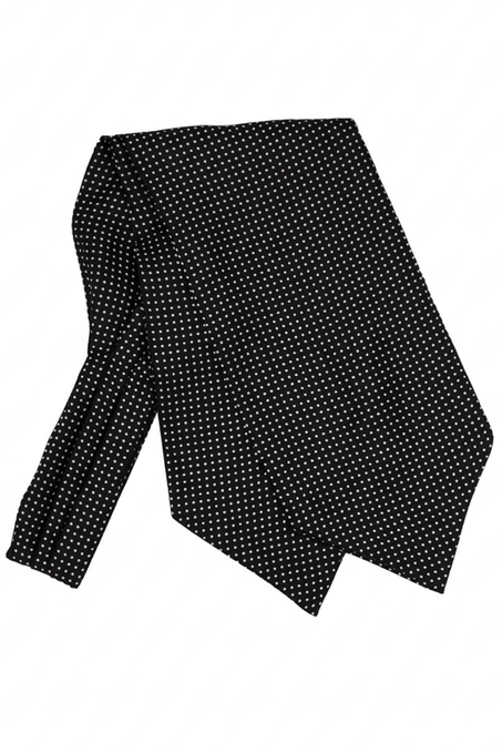 Puantiye Desen Siyah İtalyan İpek Ascot Kravat SAC51