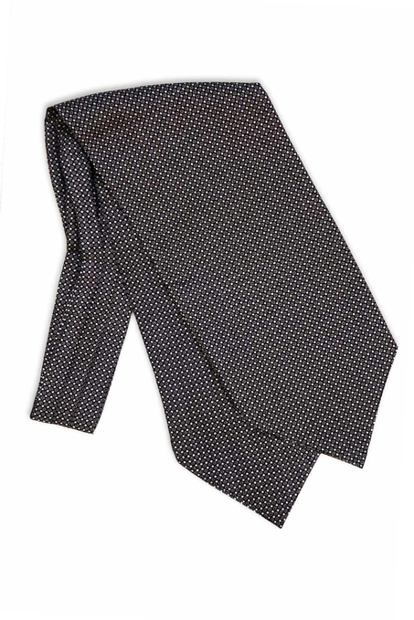 Puantiye Desen Siyah İtalyan İpek Ascot Kravat SAC11