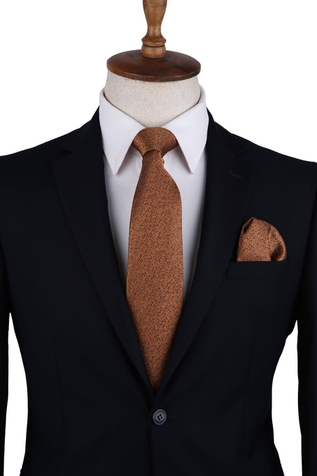 Safran Kum Desen Mendilli Klasik Kravat KK10387