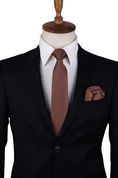 Safran Kum Desen Mendilli Klasik Kravat KK10203