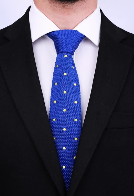 Saks Mavi Puantiyeli Örgü Kravat 8135