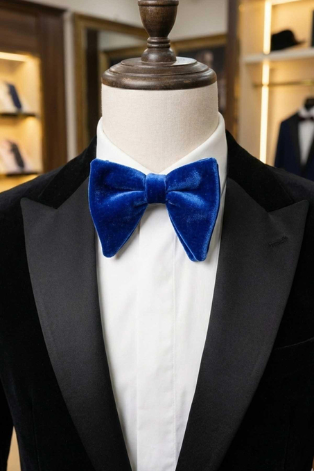 Saks Mavisi Büyük Kadife Papyon P1698