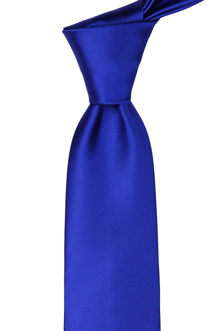 Saks Mavisi Mendilli Düz Saten Kravat 1603