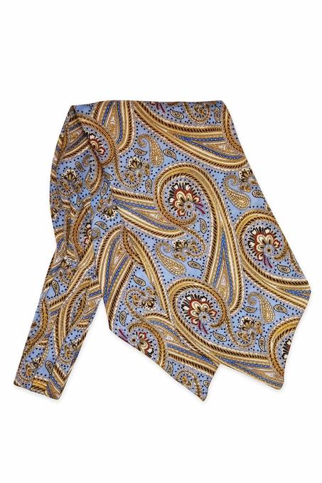 Şal Desen Açık Mavi İtalyan İpek Ascot Kravat SAC44