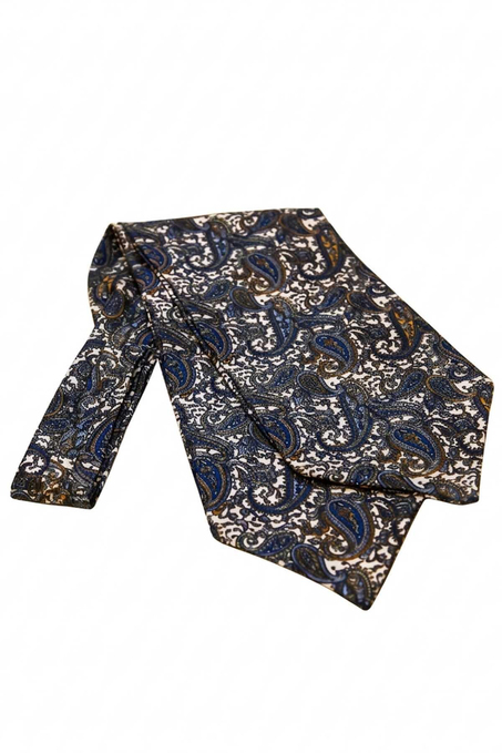Şal Desen Beyaz - Çok Renkli İtalyan İpek Ascot Kravat SAC60