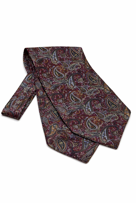 Şal Desen Bordo İtalyan İpek Ascot Kravat SAC62